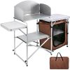 Camping Kitchen Table Picnic Cabinet Folding Cooking Storage Rack Portable Brown