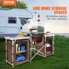 VEVOR Camping Kitchen Table, Folding Outdoor Cooking Table with Storage Carrying Bag, Aluminum Cook Station 3 Cupboard & Detachable Windscreen