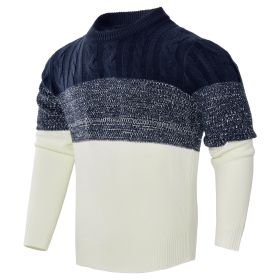 Men's Casual Color Block Long Sleeve Cable Knit Pullover Sweater (Option: Blue-L)