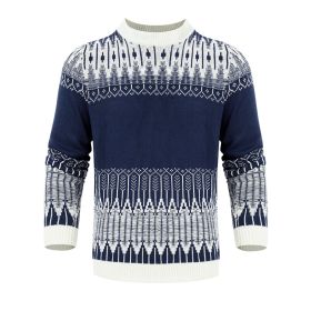 Men's Crewneck Pullover Sweater Unisex Fair Isle Long Sleeve Knitted Sweater (Option: White-XL)