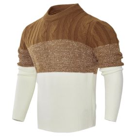 Men's Casual Color Block Long Sleeve Cable Knit Pullover Sweater (Option: Brown-S)