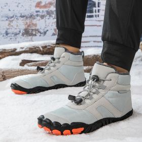 New men's and women's five-finger outdoor cotton shoes high top winter snow boots plush warm men's cotton shoes 36-47 (Color: Grey, size: 47)