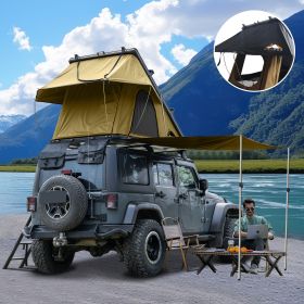 Roll over image to zoom in Adventurer Plus Rooftop Tent Hardshell with Side Awning, Air Conditioner Outlet with Bracket, &Replaceable Rain Flies (Color: Desert Khaki)