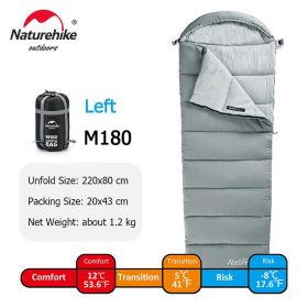 Naturehike Winter Sleeping Bag Ultralight Compact Potable Envelope Cotton Quilt Spliced Travel Outdoor Camping Sleeping Bag (Color: Grey - M180-Left)