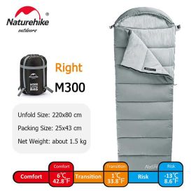 Naturehike Winter Sleeping Bag Ultralight Compact Potable Envelope Cotton Quilt Spliced Travel Outdoor Camping Sleeping Bag (Color: Grey - M300-Right)